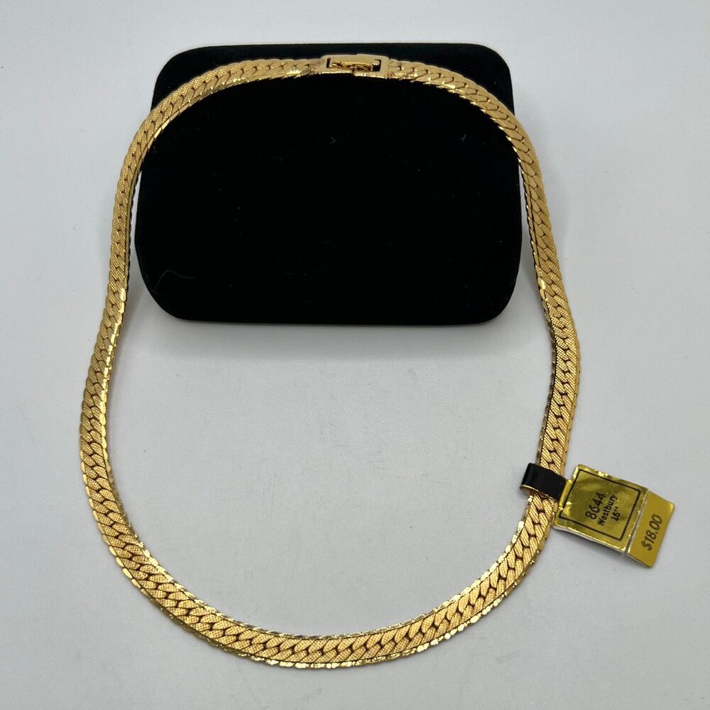 Monet Westbury 16" Double Herringbone Gold Plate Necklace - Picture 2 of 5